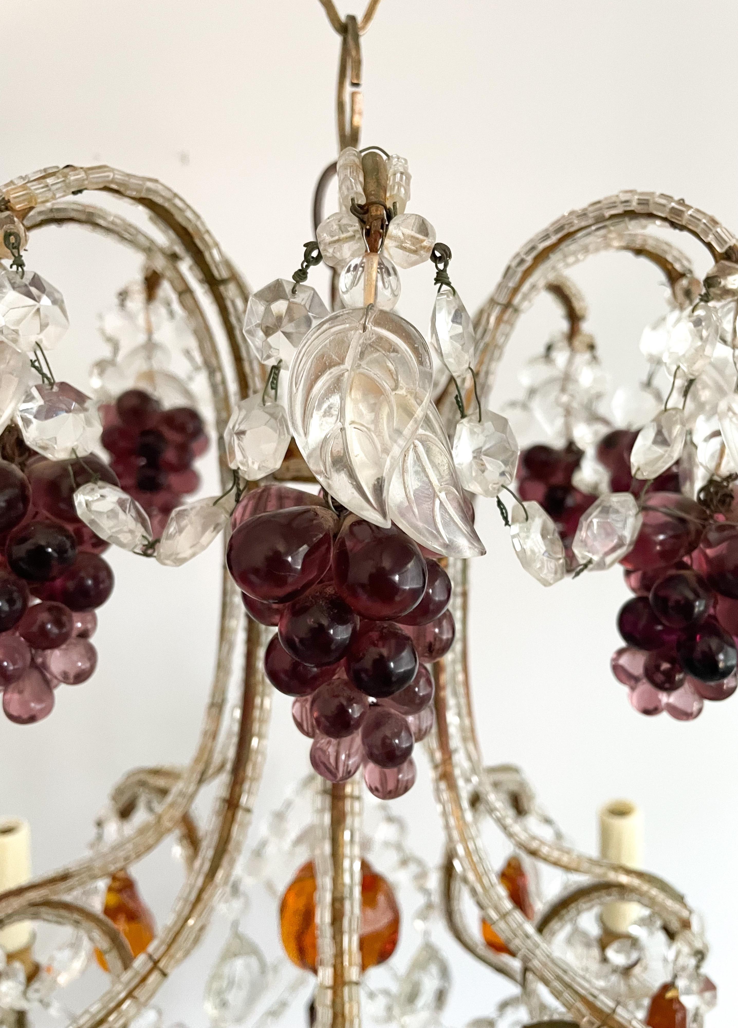 Italian Beaded Chandelier with Murano Glass Fruit In Good Condition For Sale In Los Angeles, CA