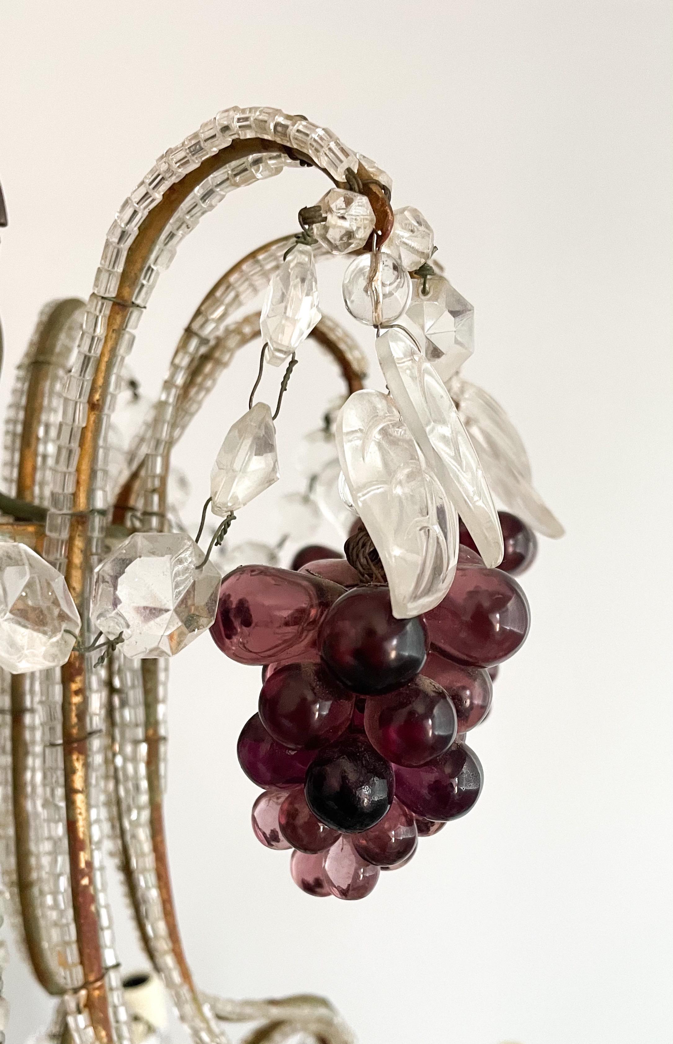 Mid-20th Century Italian Beaded Chandelier with Murano Glass Fruit For Sale