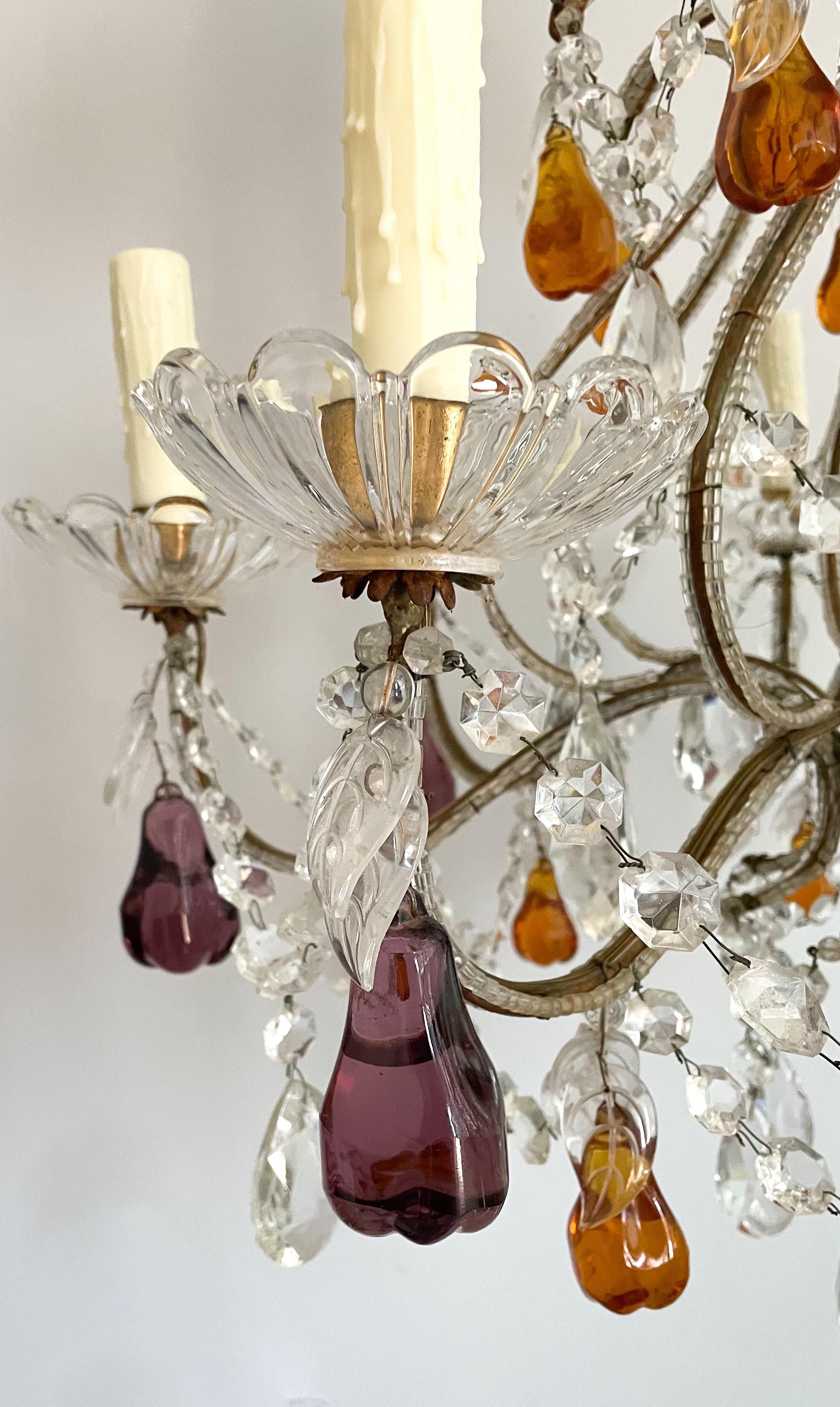 Italian Beaded Chandelier with Murano Glass Fruit For Sale 2