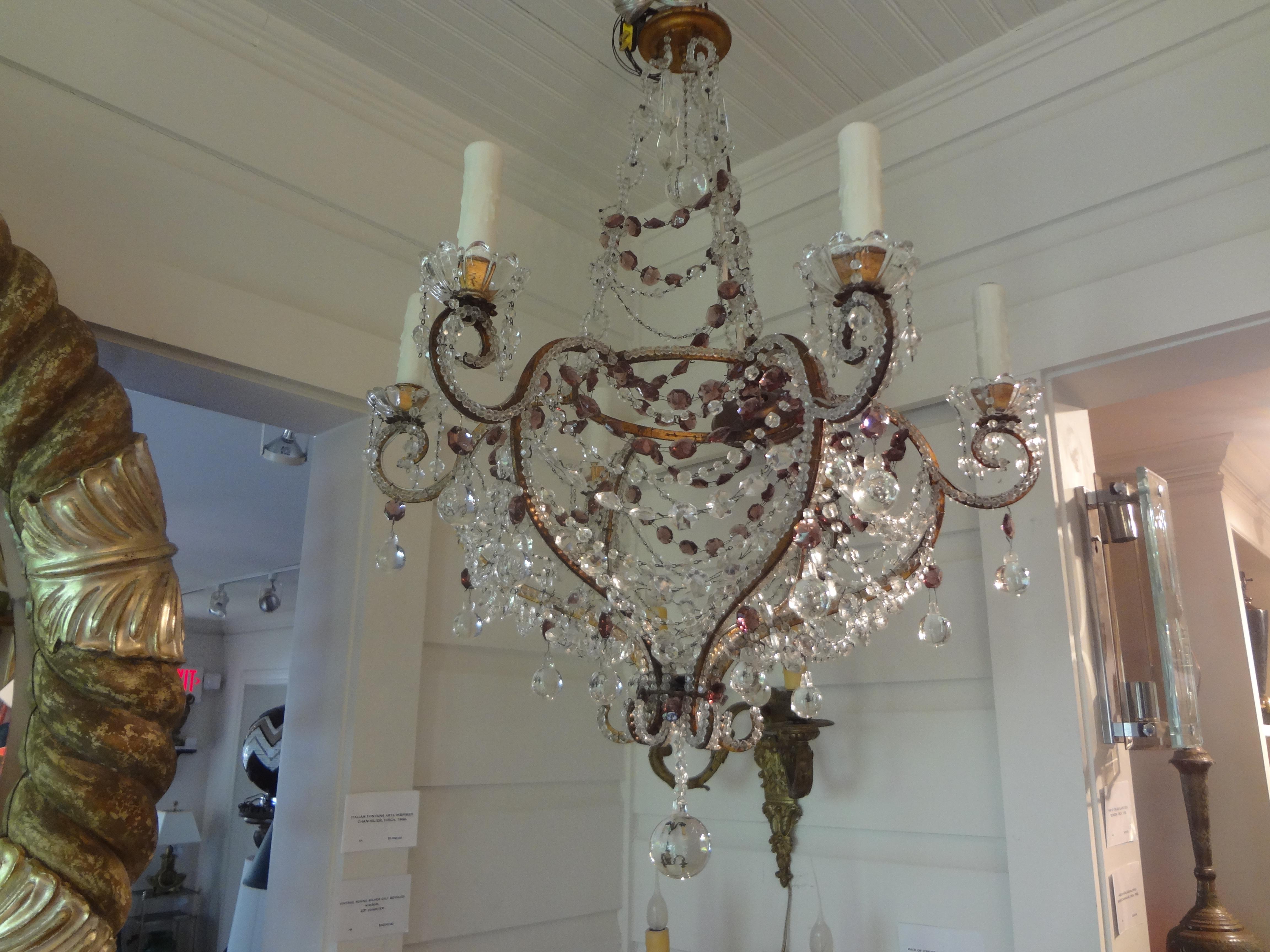 Louis XVI Italian Beaded Clear and Amethyst Crystal Chandelier