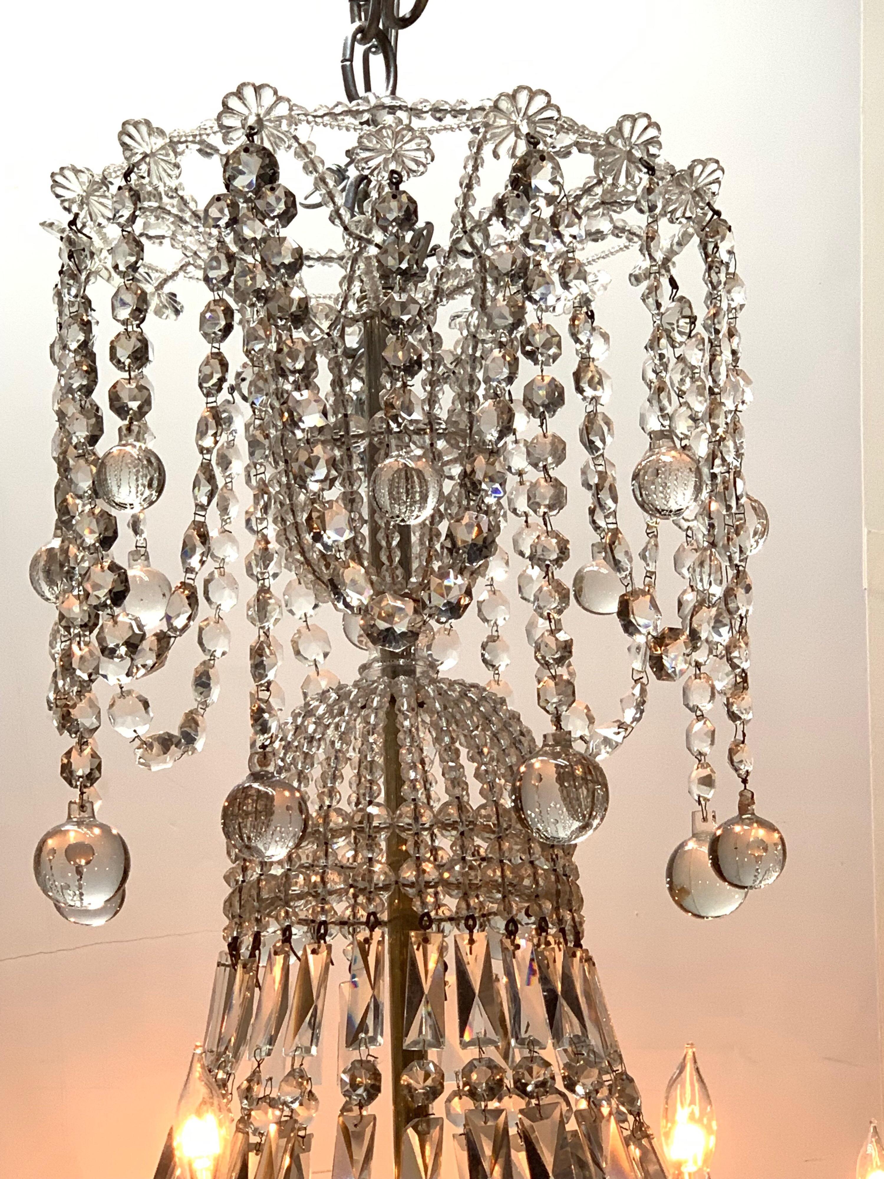 Wire Italian Beaded Crystal 12-Light Basket Form Chandelier