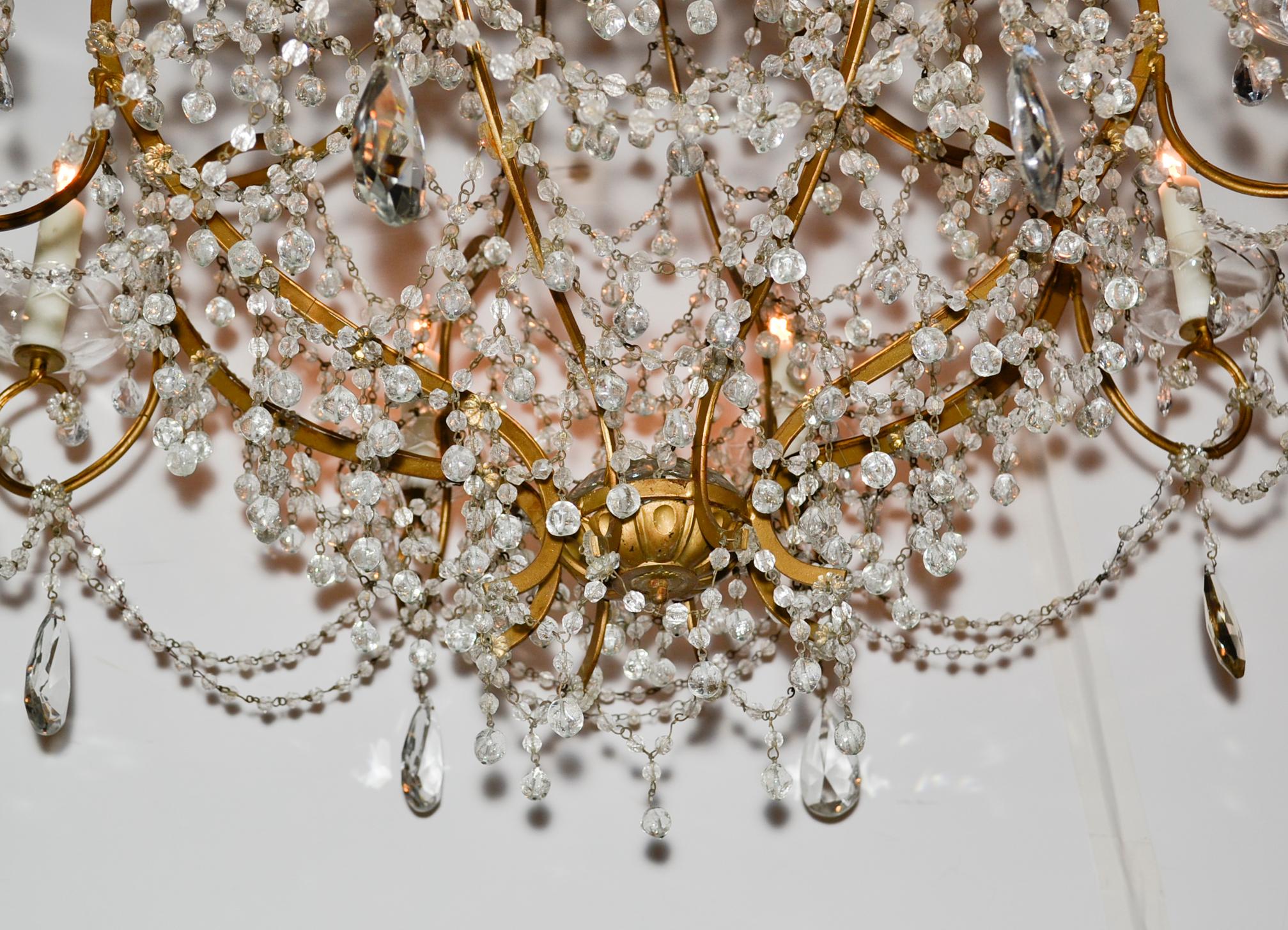 Sensational antique Italian beaded crystal 8-light chandelier.