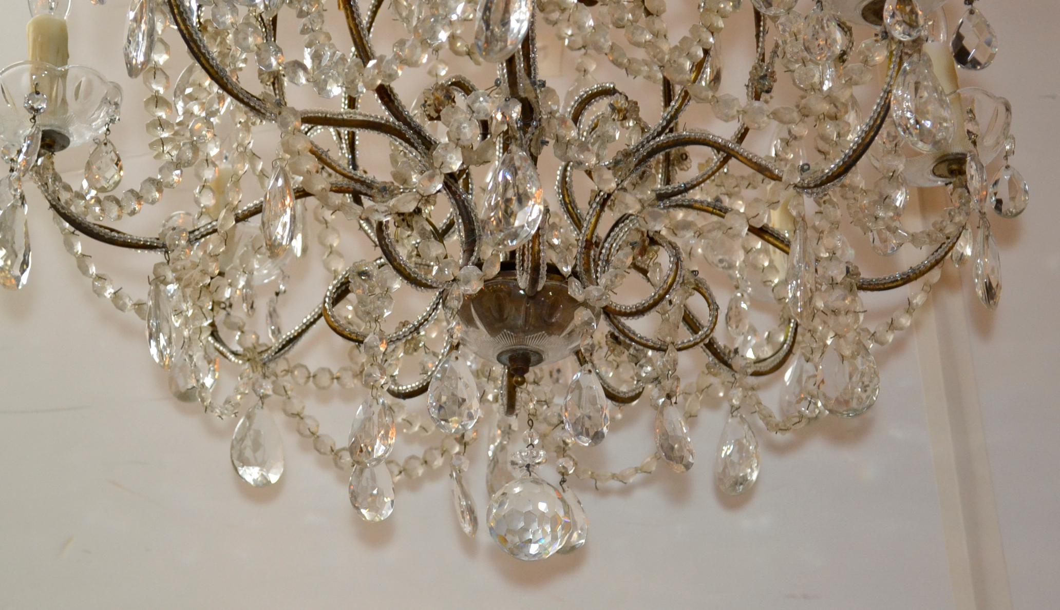 Wonderful early 20th century Italian beaded crystal 12-light chandelier.