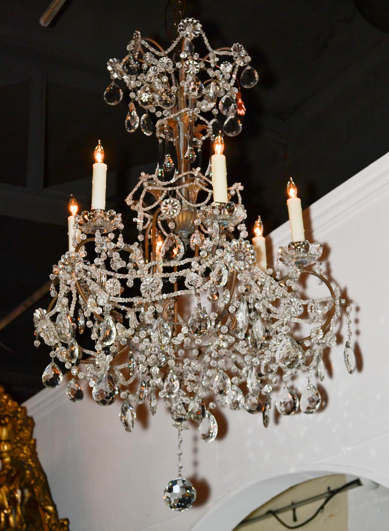 Mid-20th Century Italian Beaded Crystal Chandelier