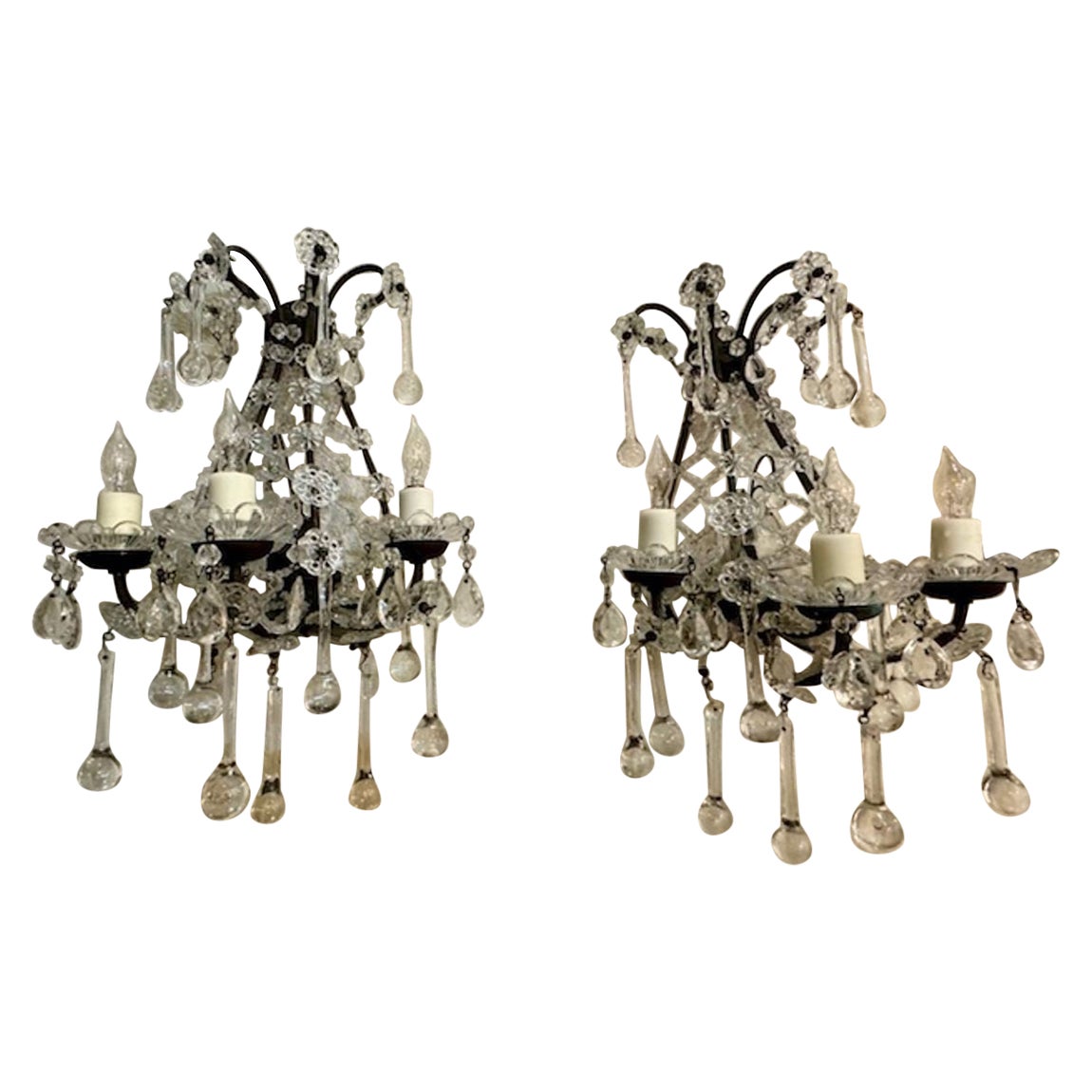 Italian Beaded Crystal Flower Sconces