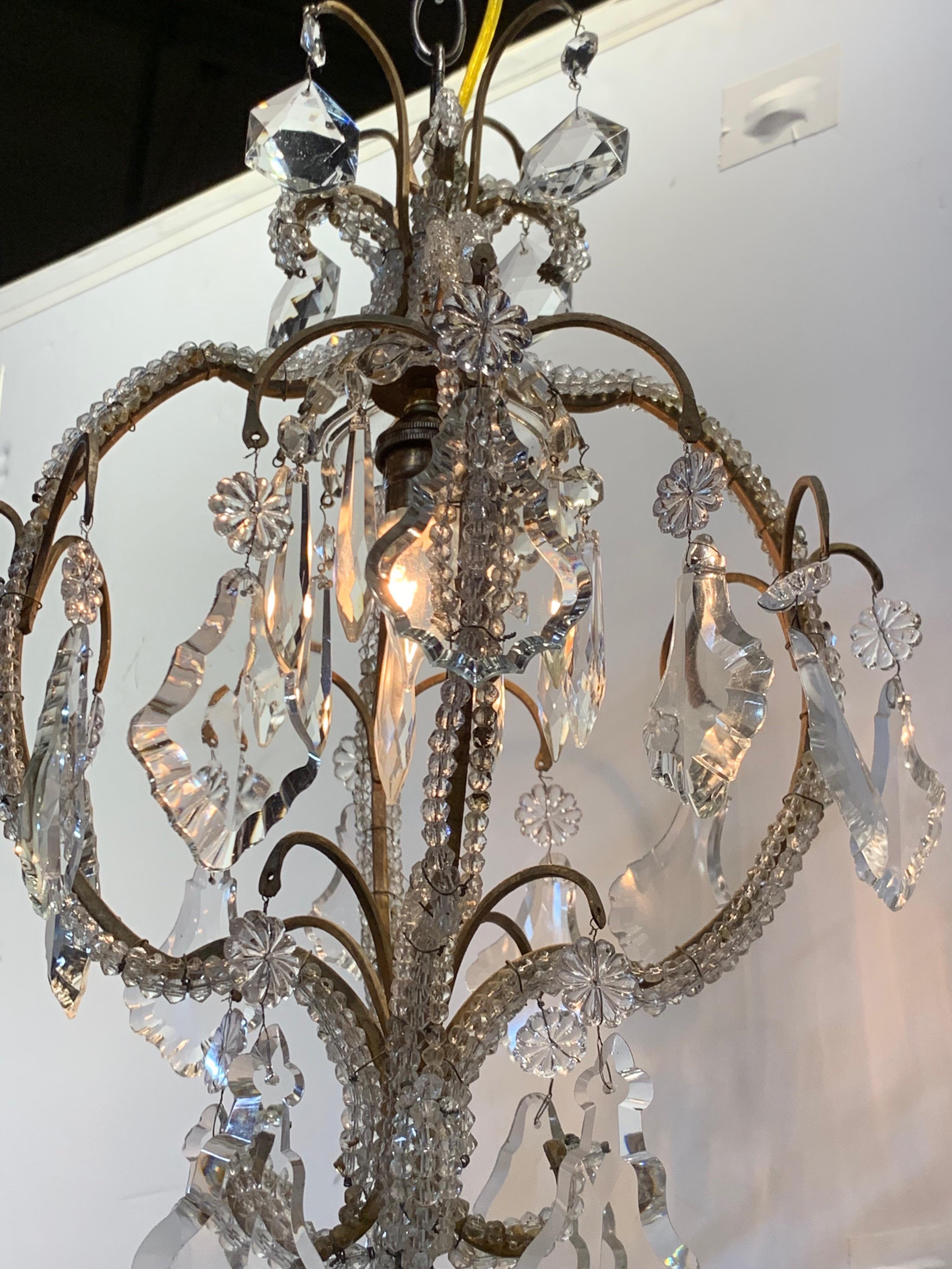 Italian Beaded Crystal Single Light Chandelier In Good Condition For Sale In Dallas, TX