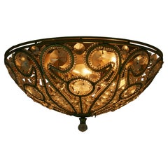 Vintage Italian Beaded Flush Mount Light Fixture, Glass & Metal, 1970s