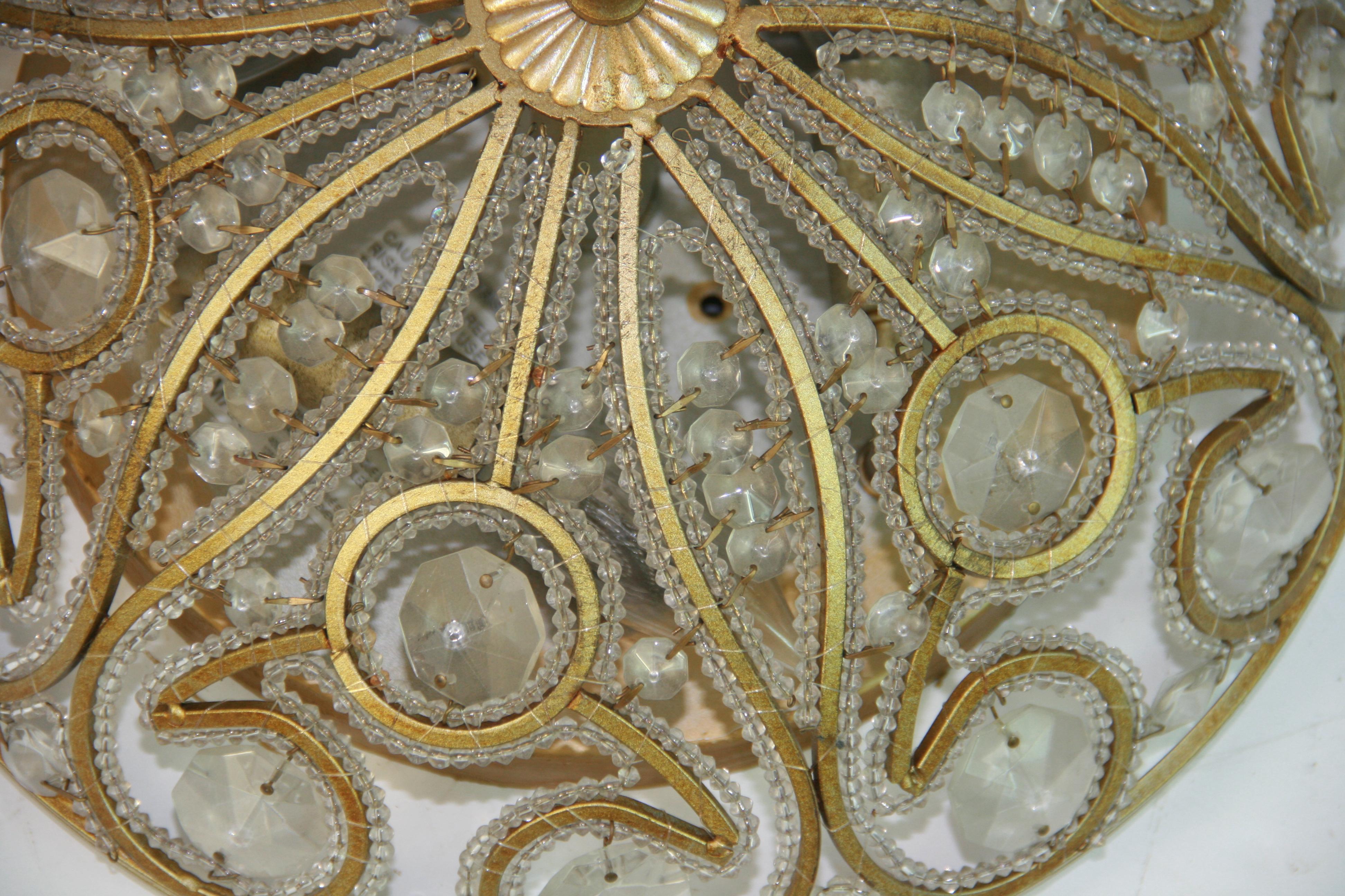 Vintage Italian Beaded Flush Mount In Good Condition For Sale In Douglas Manor, NY
