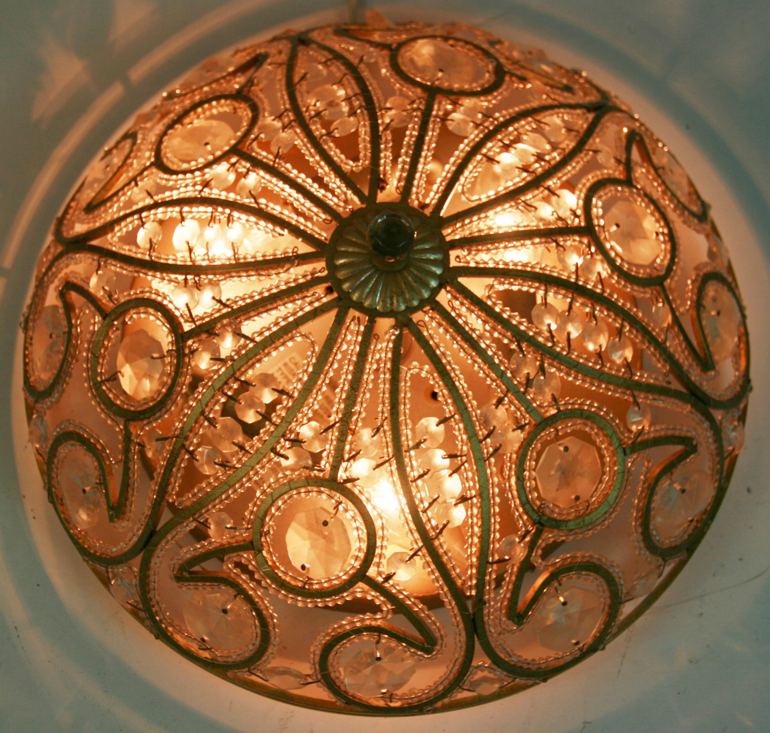 Metal Vintage Italian Beaded Flush Mount For Sale