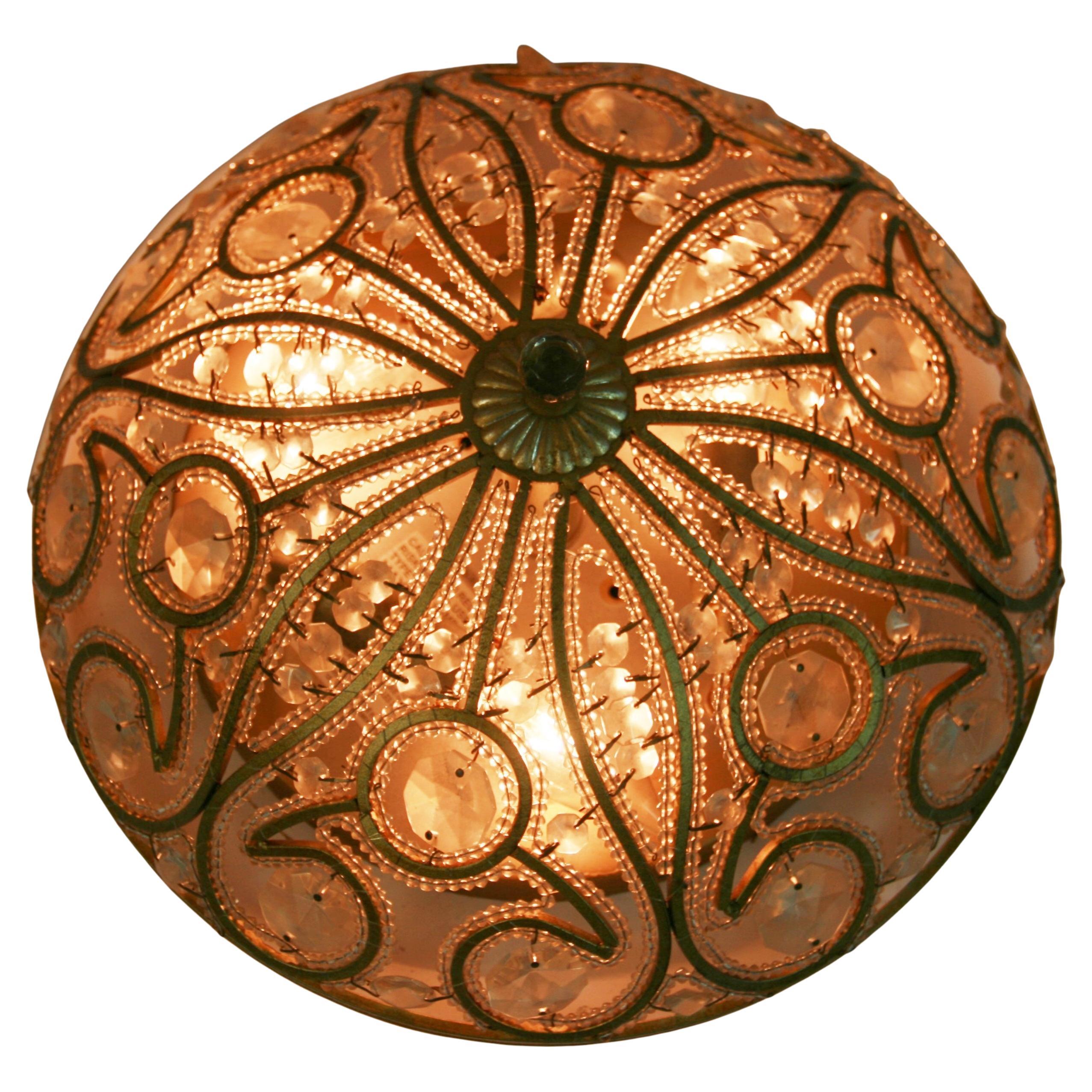 1728 Italian Beaded glass 3 light cieling light
takes 3 60 watt candelabra based bulbs