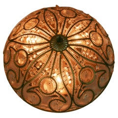 Vintage Italian Beaded Flush Mount Light Fixture, Glass & Metal, 1970s