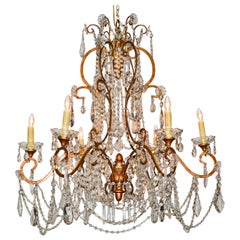 Antique Italian Beaded Gilt Metal Chandelier