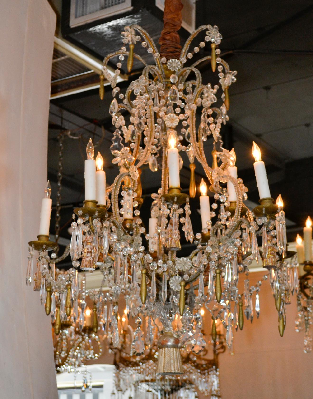 Italian Beaded Giltwood Chandelier For Sale 2