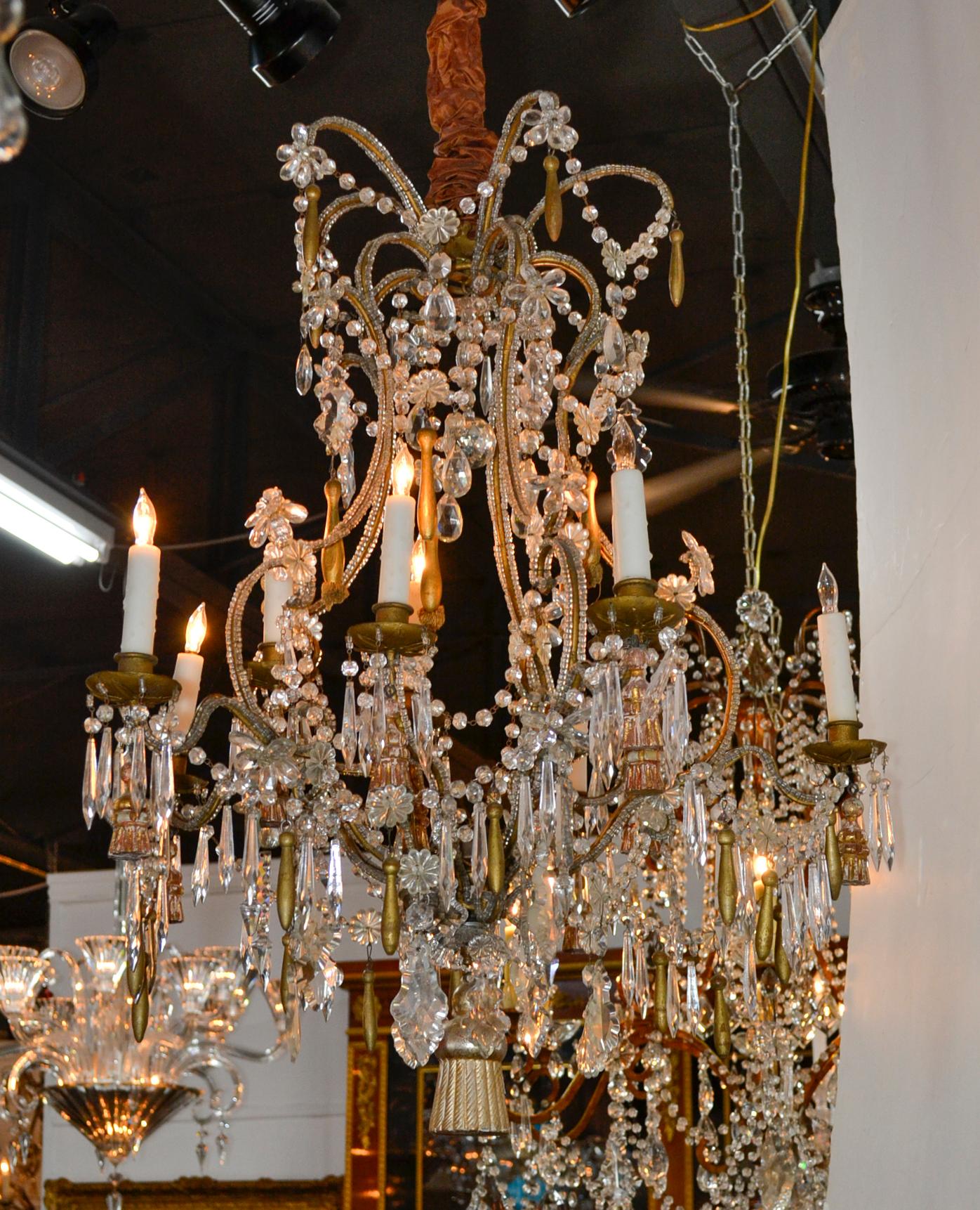 Italian Beaded Giltwood Chandelier For Sale 3