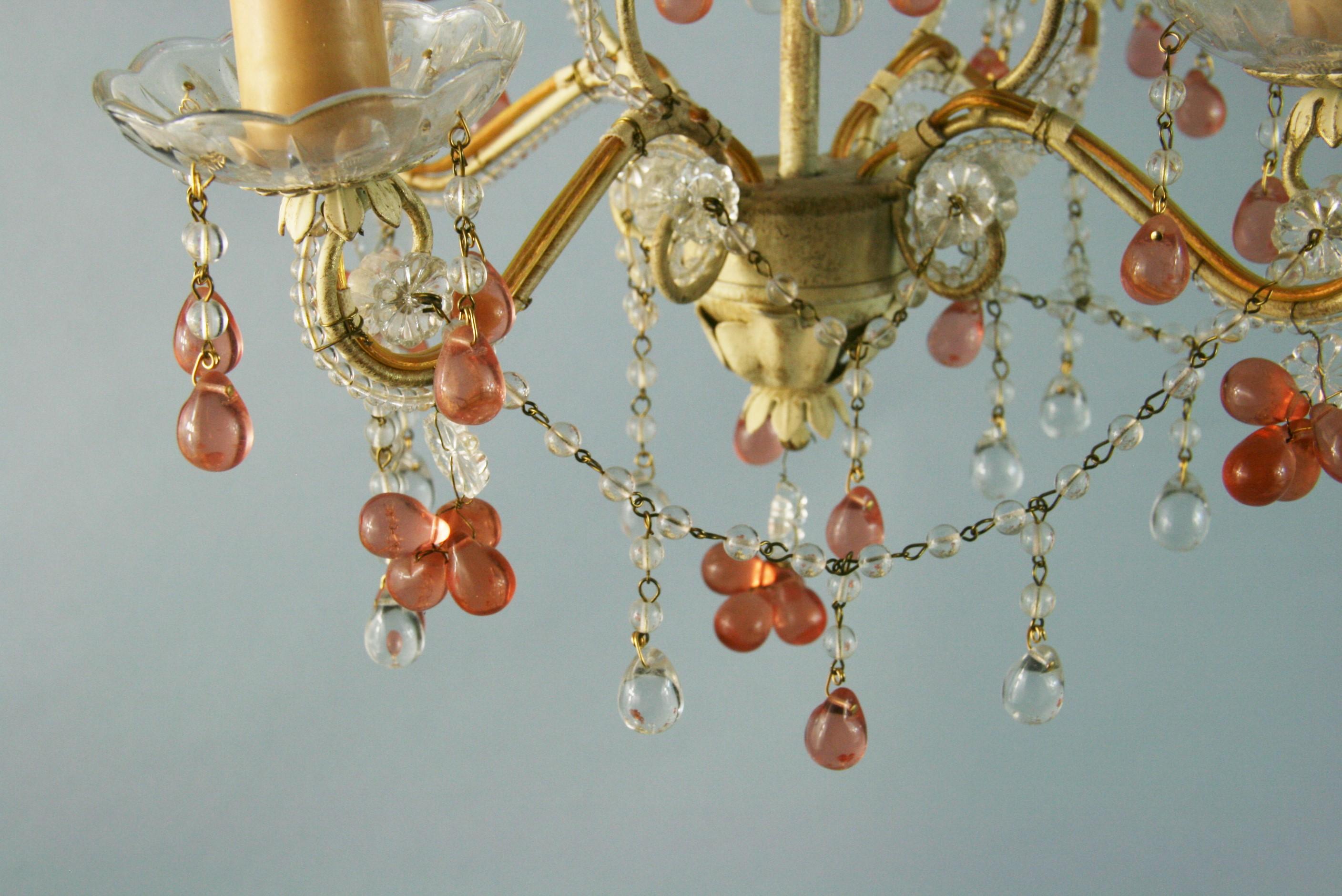 Italian Beaded Glass 4 light Chandelier with Rose Grape Drops 1960's For Sale 2