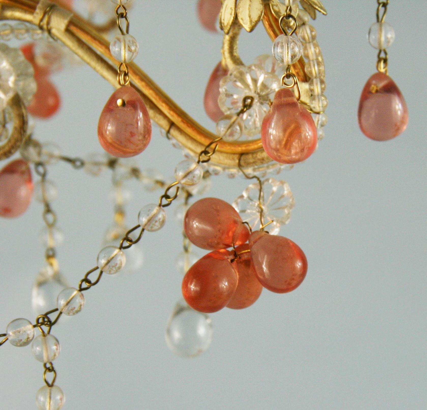 Italian Beaded Glass 4 light Chandelier with Rose Grape Drops 1960's For Sale 3