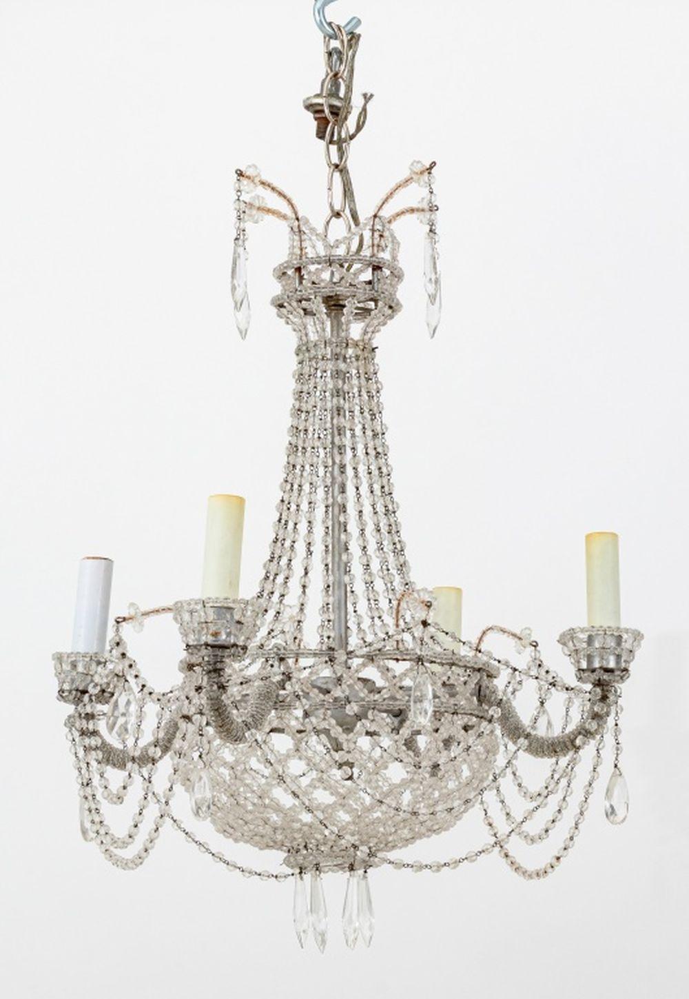 Italian Beaded Glass Basket Four-Arm Chandelier In Good Condition For Sale In Astoria, NY