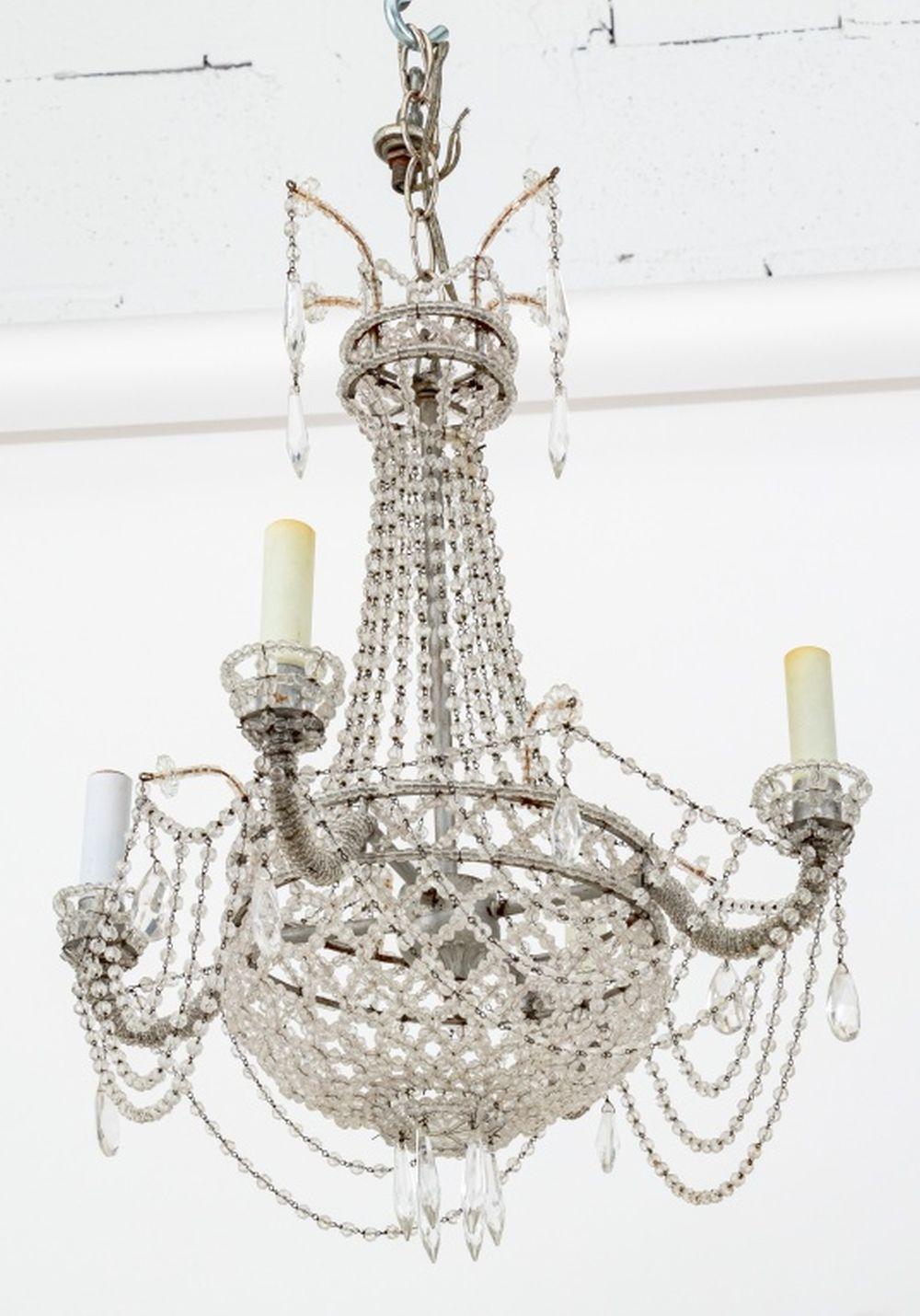 20th Century Italian Beaded Glass Basket Four-Arm Chandelier For Sale