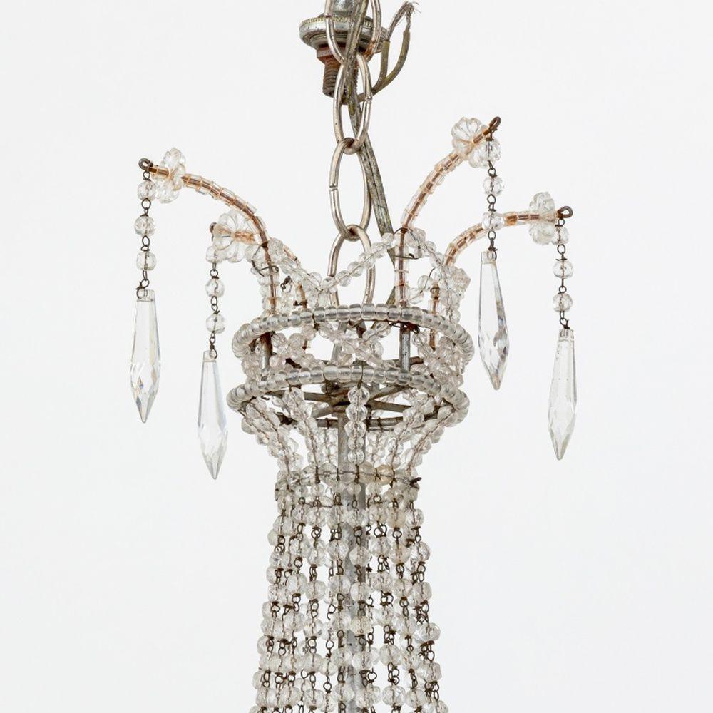 Italian Beaded Glass Basket Four-Arm Chandelier For Sale 1