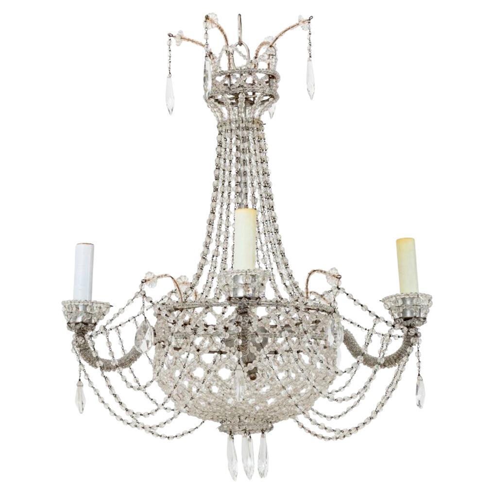Italian Beaded Glass Basket Four-Arm Chandelier For Sale