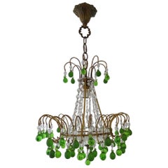 Italian Beaded Green Murano Drops Tiered Chandelier c 1920