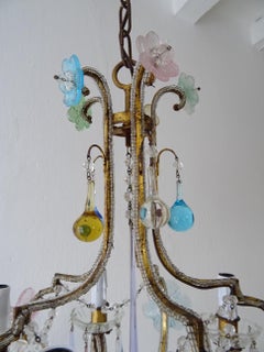 Italian Beaded Murano Multi-Color Drops and Flowers Chandelier, circa 1930