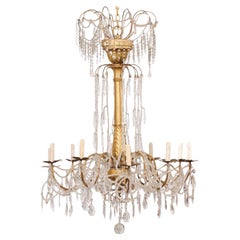 Magnifique lustre italien en cristal à 10 lumières avec colonne centrale en Wood Wood doré, 47 "H