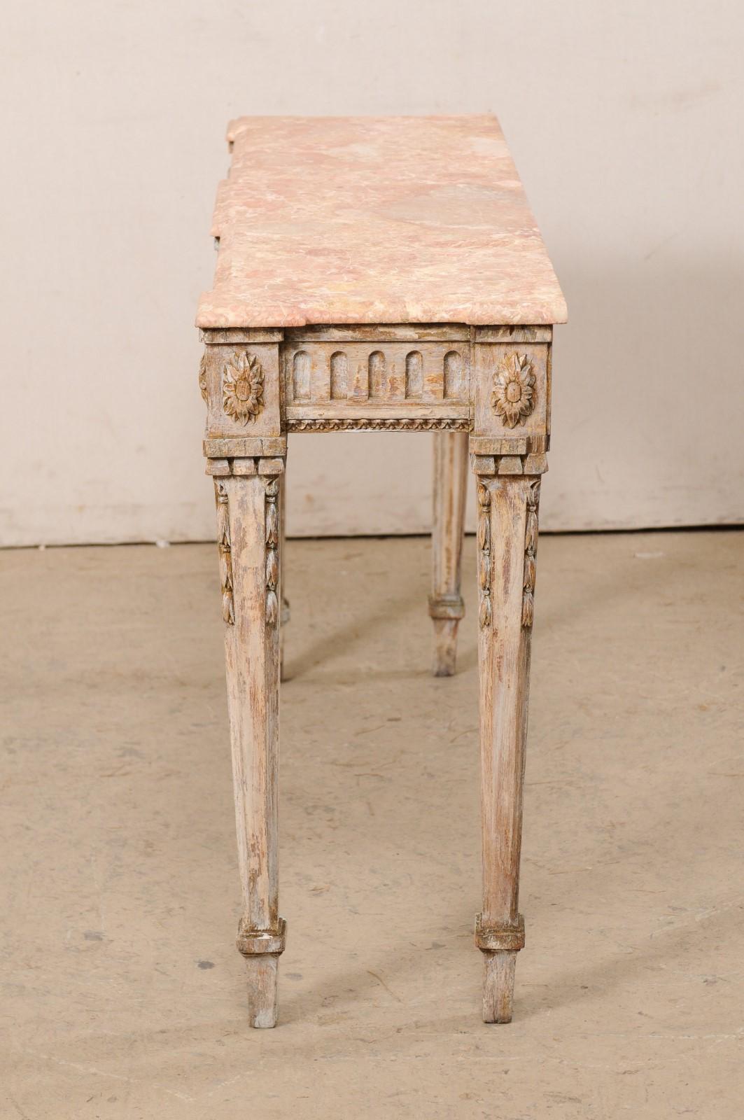 Italian Beautifully-Carved Console w/its Original Coral Color Marble Top, 19th C 6