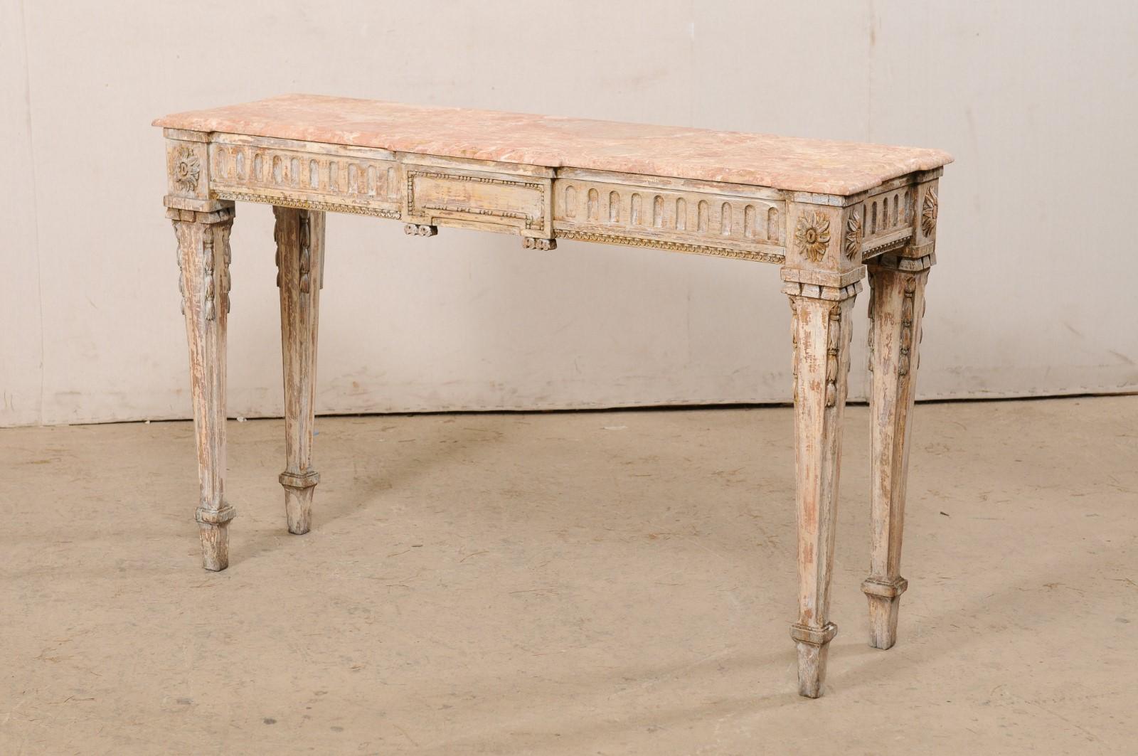 Italian Beautifully-Carved Console w/its Original Coral Color Marble Top, 19th C 7