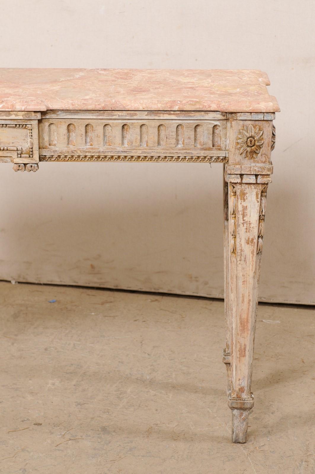 Italian Beautifully-Carved Console w/its Original Coral Color Marble Top, 19th C In Good Condition In Atlanta, GA