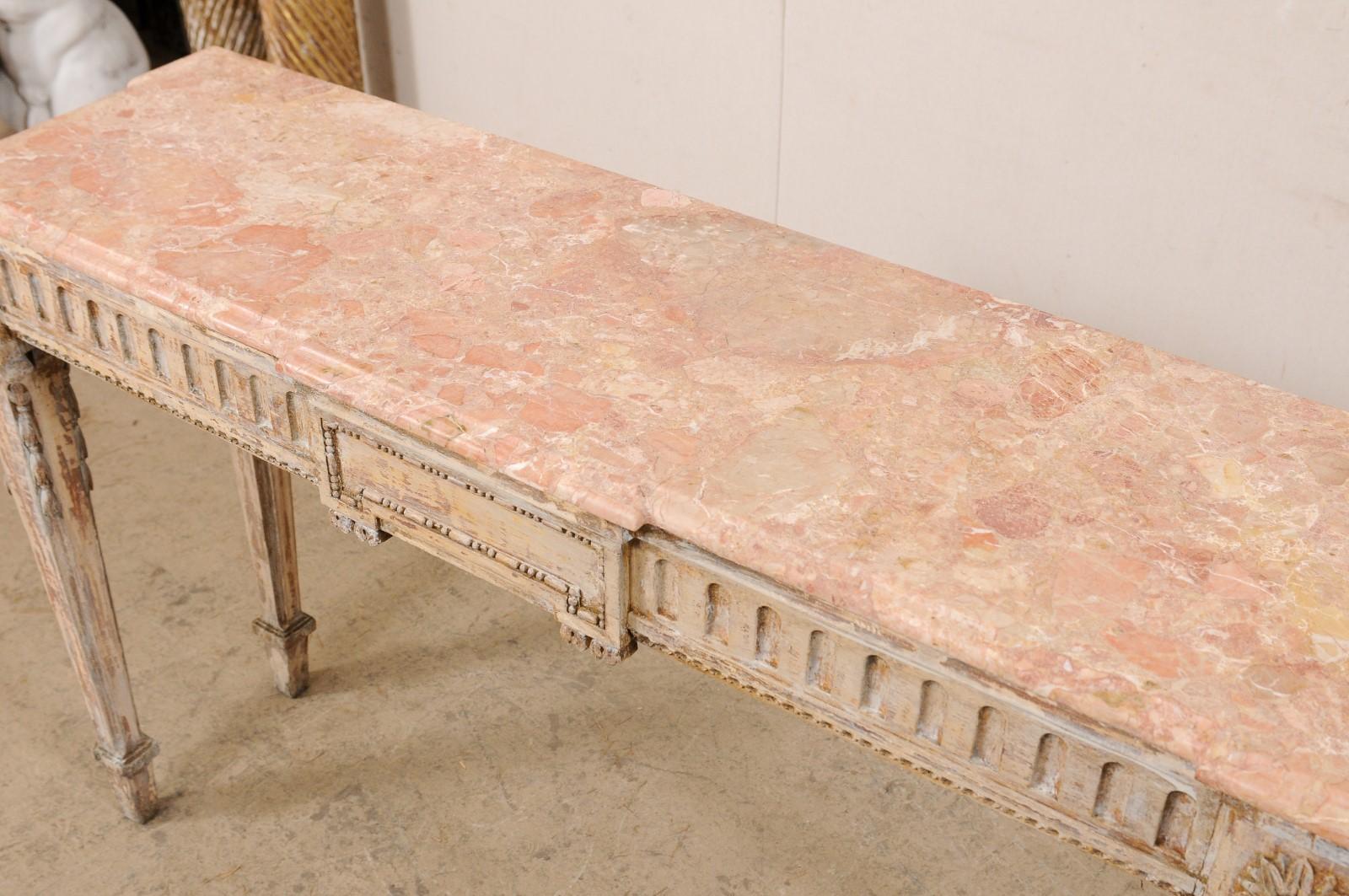 19th Century Italian Beautifully-Carved Console w/its Original Coral Color Marble Top, 19th C