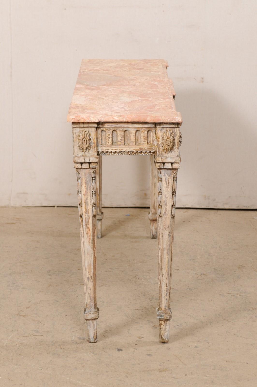 Italian Beautifully-Carved Console w/its Original Coral Color Marble Top, 19th C 2