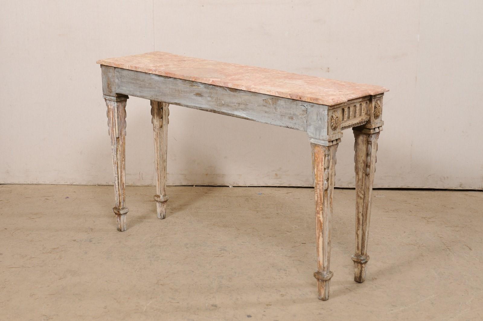 Italian Beautifully-Carved Console w/its Original Coral Color Marble Top, 19th C 3