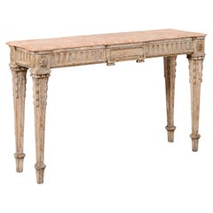 Italian Beautifully-Carved Console w/its Original Coral Color Marble Top, 19th C