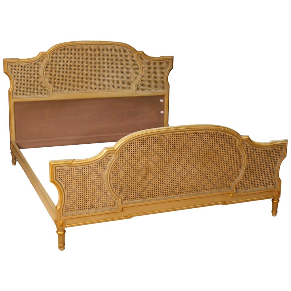 Italian Bed Lacquered and Gilded in Louis XVI Style, 20th Century For Sale