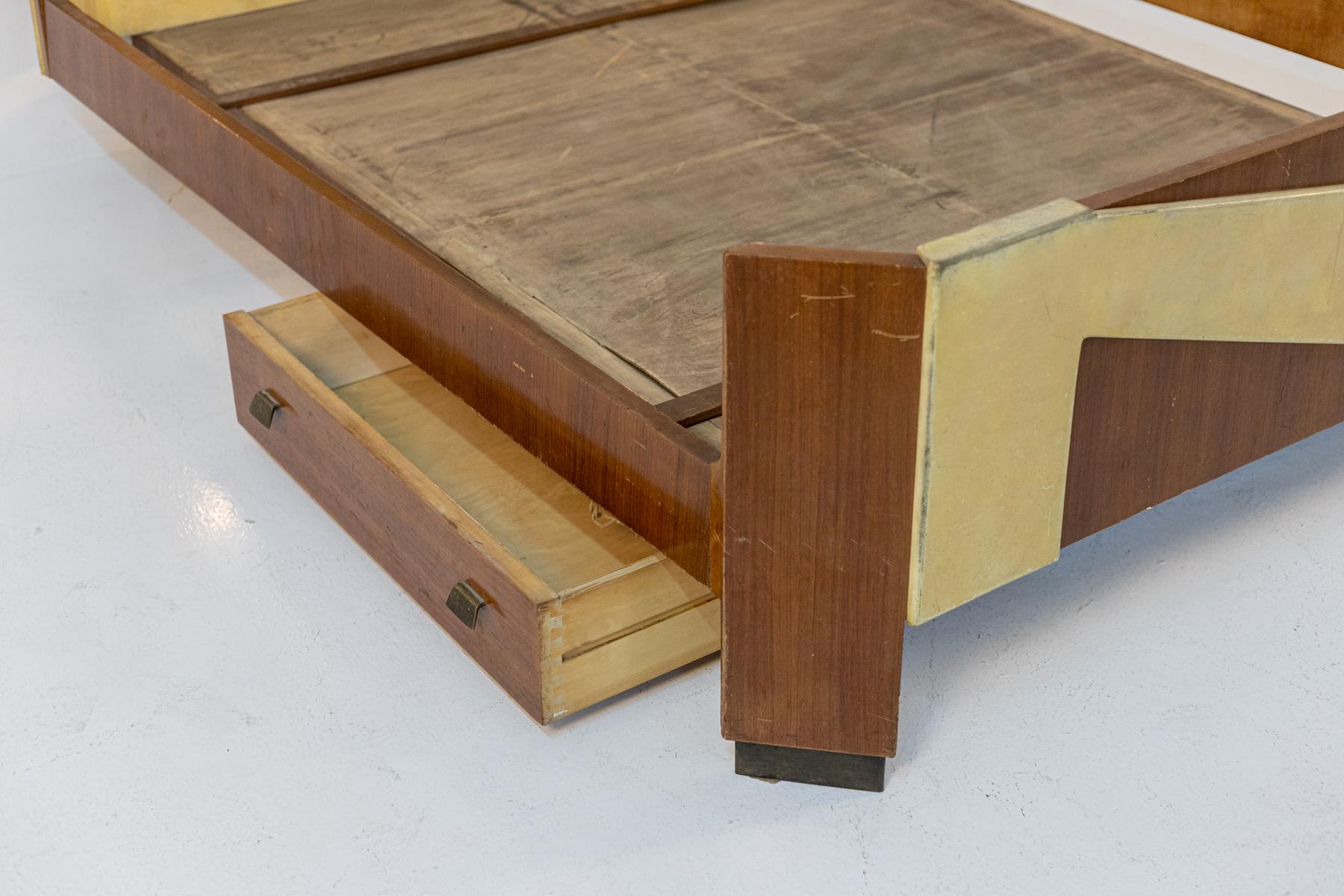 Italian Bed Parchment and Wood by Architect Franco Volontè 4