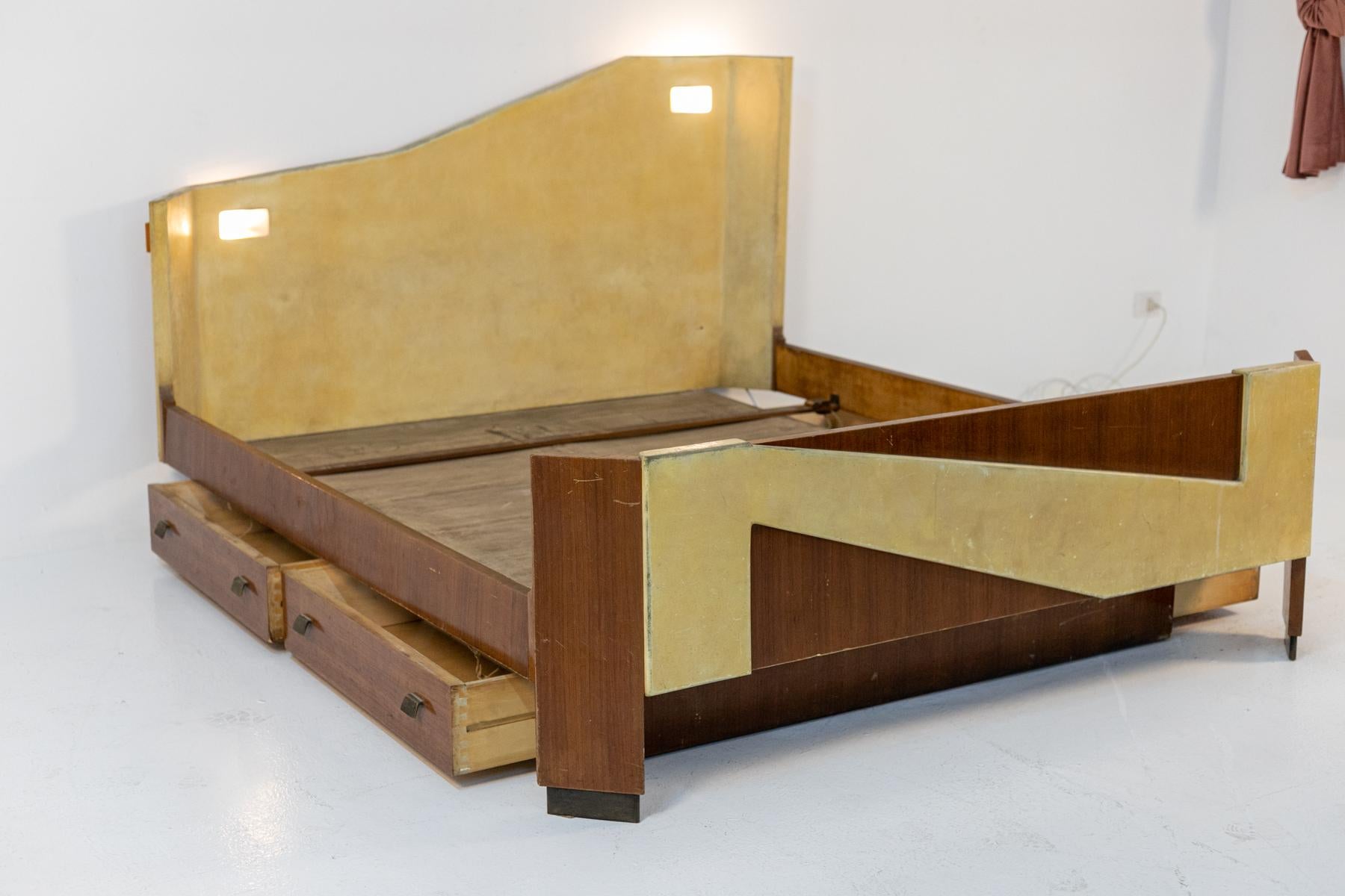 Italian Bed Parchment and Wood by Architect Franco Volontè 5
