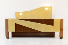 Italian Bed Parchment and Wood by Architect Franco Volontè
