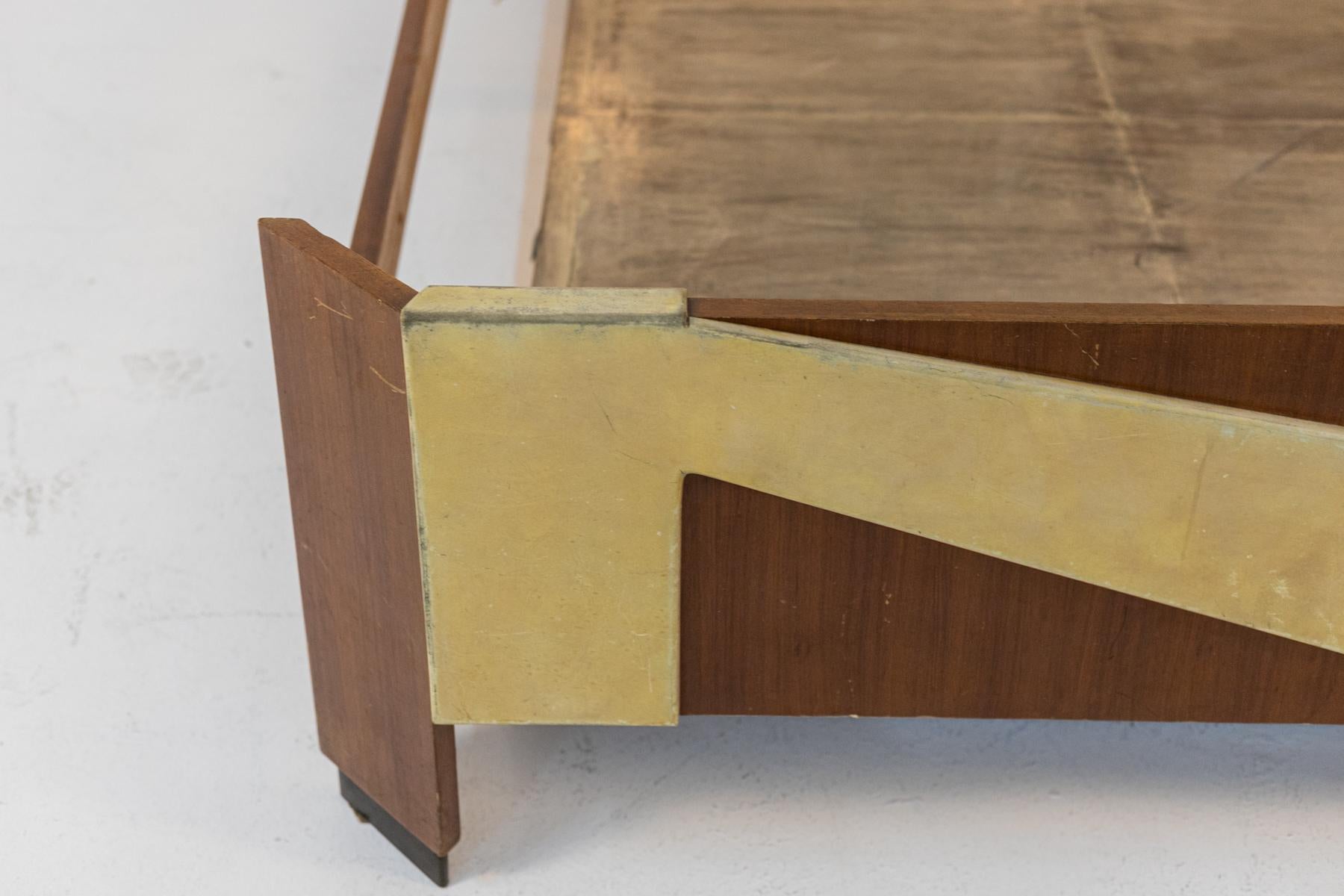 Mid-Century Modern Italian Bed Parchment and Wood by Architect Franco Volontè