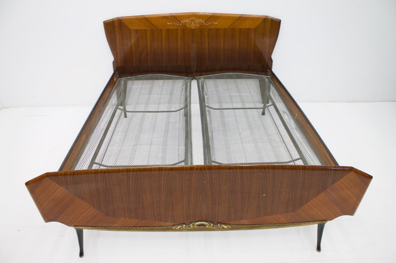 Wood Italian Bed with Horse Legs, 1959 For Sale