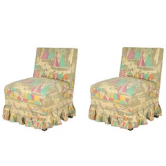Italian Bedroom Side Chairs with Print by Gio Ponti for Jsa, 1948, Set of Two