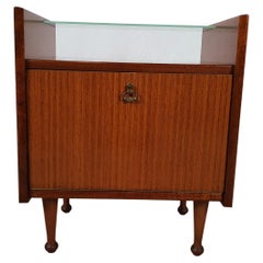 Vintage Italian Bedside Table with Glass and Flap