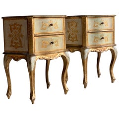 Italian Bedside Tables Cabinets Rococo Gilded, Venetian, 20th Century