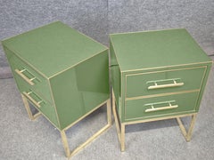 Italian Bedside Tables Green Murano Glass with Brass Fittings & Black Velvet