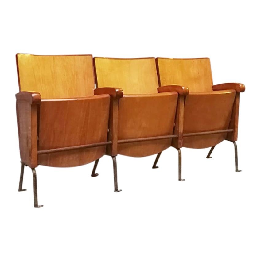 Italian Beech and Iron Cinema Chairs, 1960s at 1stDibs