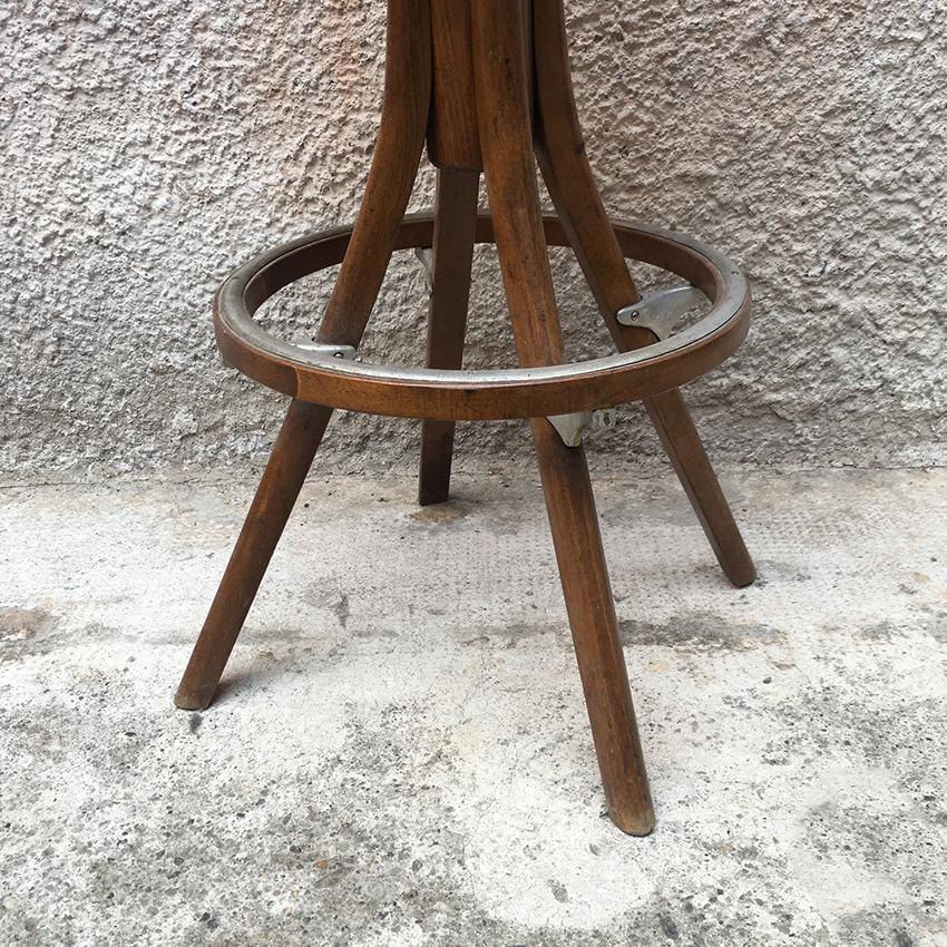 Italian Beech and Steel Adjustable Stool, 1950s In Good Condition In MIlano, IT