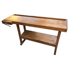 Italian Beech Carpenter's Table from 1980 with Shelf at the Bottom Natural Color