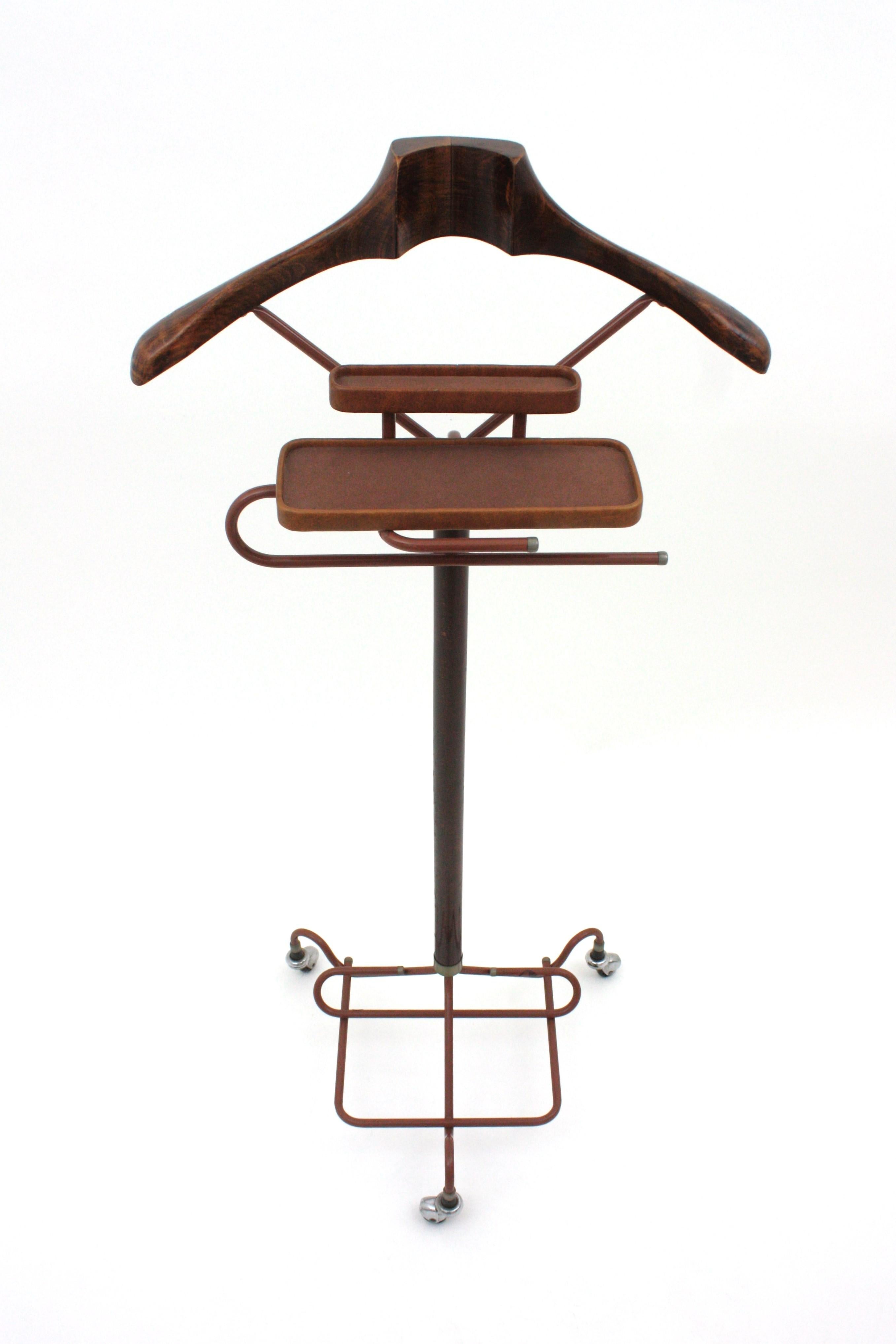 Metal Italian Beech Wood and Acrylic Valet Stand Dressboy, 1960s For Sale