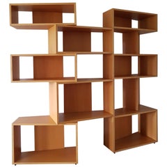 Vintage Italian Beech Wood Double Side Bookcase, Bernini Manufacturer