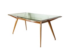 Italian Beech wood & Glass Mid-Century Modern dining table attributed to ISA